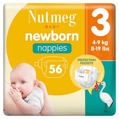 Nutmeg Newborn Nappies Size 3 x 56 Pack