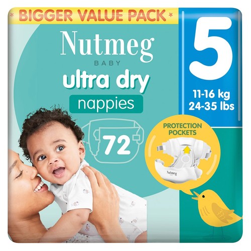 Nutmeg Ultra Dry Nappies Size 5 x 72 Pack