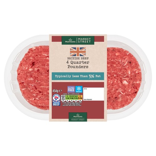 Morrisons British Beef Quarter Pounders 5% Fat 4 Pack 454g