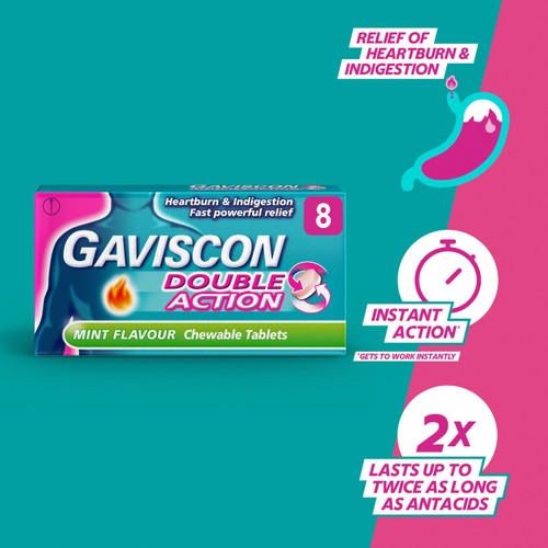 Gaviscon Double Action Heartburn & Indigestion Mint Flavour Tablets thumbnail 2