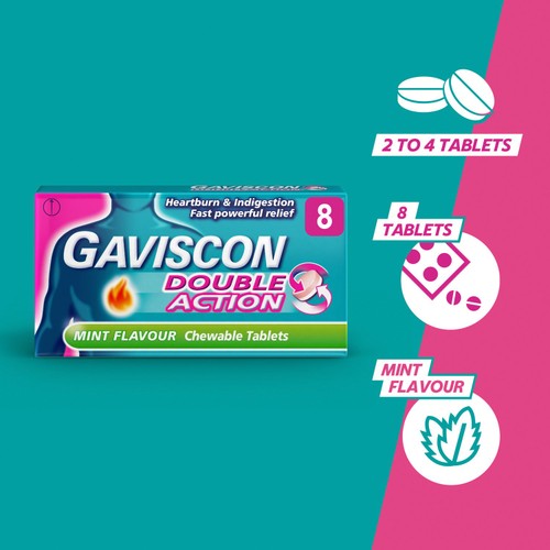 Gaviscon Double Action Heartburn & Indigestion Mint Flavour Tablets thumbnail 3