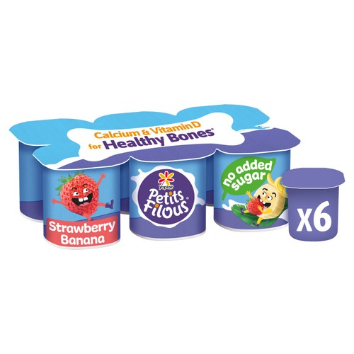 Petits Filous Kids No Added Sugar Strawberry & Banana Yoghurt Pots 6 x 47g thumbnail 2