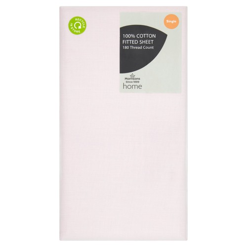 Morrisons 100% Cotton Single Fitted Sheet Blush