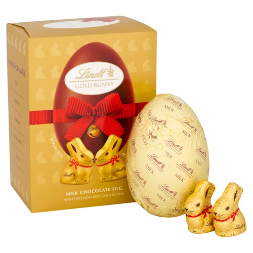 Lindt Milk Chocolate Easter Egg with Two Mini Lindt Gold Bunny 115g thumbnail 2
