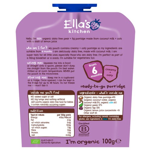 Ella's Kitchen Dairy Free Pear and Fig Porridge Baby Food Pouch 6+ Months thumbnail 2
