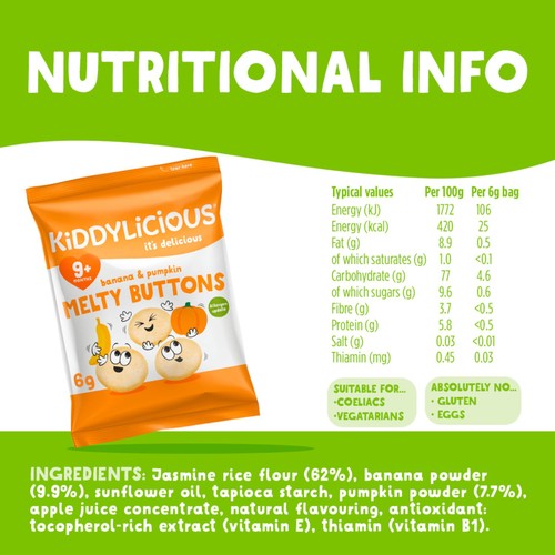 Kiddylicious Banana & Pumpkin Melty Buttons Baby Snacks thumbnail 3