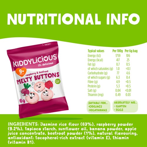 Kiddylicious Raspbery & Beetroot Melty Buttons Baby Snacks thumbnail 3