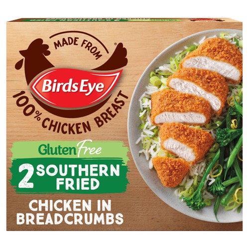 Birds Eye 2 Gluten Free Southern Fried Breaded Chicken Breast Steaks 180g