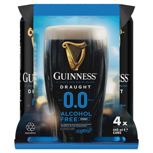 Guinness Draught Alcohol Free Stout Beer 0.0% vol Cans thumbnail 2
