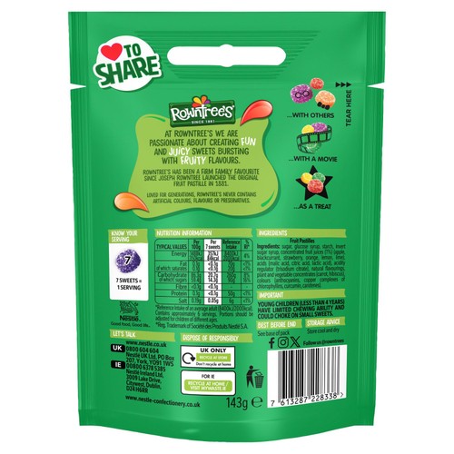 Rowntree's Fruit Pastilles Vegan Friendly Sweets Sharing Bag 143g thumbnail 2