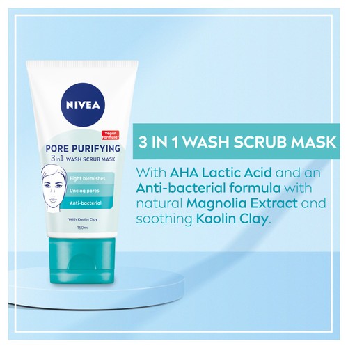 NIVEA Pore Purifying Refining Vegan 3 in 1 Face Wash Scrub Mask thumbnail 3