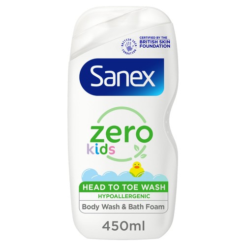 Sanex Zero% Hypoallergenic Kids Head to Toe Bath & Shower Gel Body Wash