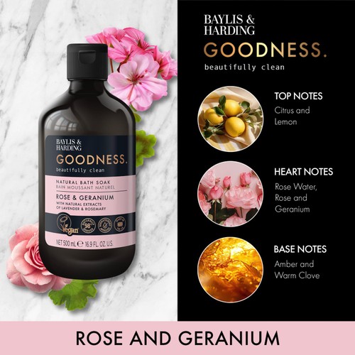 Baylis & Harding Goodness Rose & Geranium Bath Soak 500ml thumbnail 2