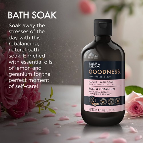 Baylis & Harding Goodness Rose & Geranium Bath Soak 500ml thumbnail 3