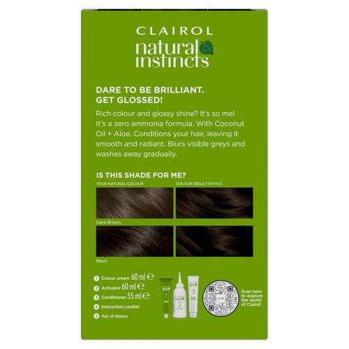 Clairol Natural Instincts Semi-Permanent Hair Dye 3 Brown Black thumbnail 2