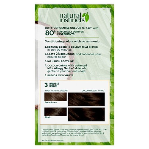 Clairol Natural Instincts Semi-Permanent Hair Dye 3 Brown Black thumbnail 7