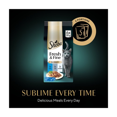 Sheba Fresh & Fine Wet Cat Food Pouches Tuna & Cod in Gravy thumbnail 6