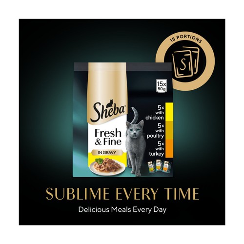 Sheba Fresh & Fine Wet Cat Food Pouches Poultry in Gravy thumbnail 5