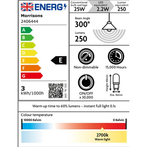 Morrisons LED G9 2.2W 25W 250 Lumens Light Bulb  thumbnail 2