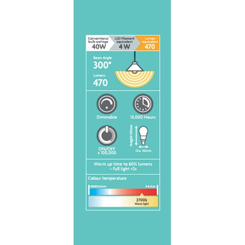 Morrisons LED Mini Globe 470 Lumens Sbc 4W Dimmable Light Bulb