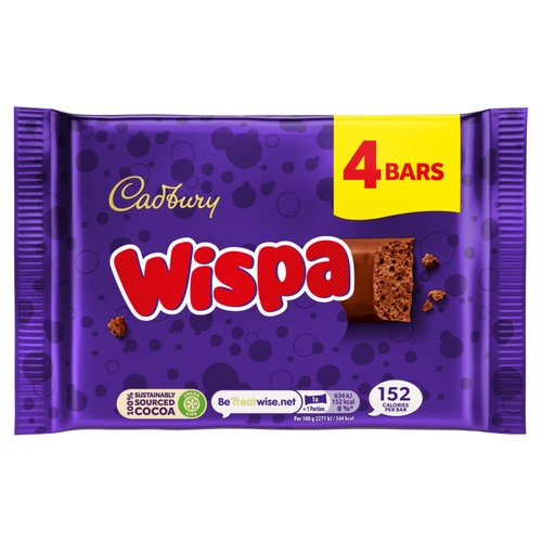 Cadbury Wispa Chocolate Bar 4 Pack Multipack thumbnail 2