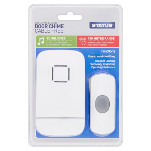 Status Cable Free Battery Operated Door Chime White thumbnail 2
