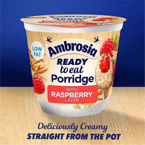 Ambrosia Ready to Eat Porridge Oat Cereal Pot Raspberry Layer   210g thumbnail 4