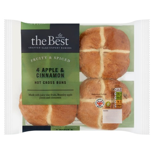 Morrisons The Best Apple & Cinnamon Hot Cross Buns 4 Pack