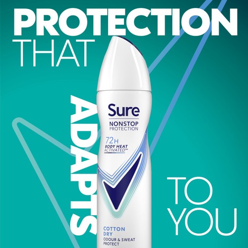 Sure Antiperspirant Deodorant Nonstop Protection Cotton Dry 150ml thumbnail 2