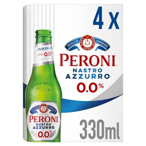 Peroni Nastro Azzurro Alcohol Free 0% Beer Lager Bottles 4x330ml