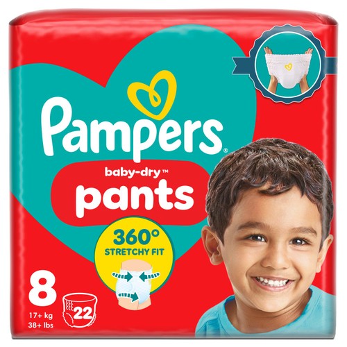 Pampers Baby-Dry Nappy Pants Size 8, 22 Nappies, 19kg+, Essential Pack