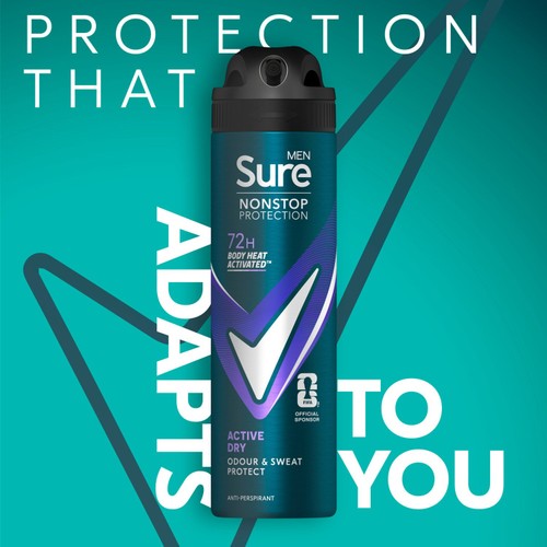 Sure For Men Active Dry Anti Perspirant Nonstop Deodorant 150ml thumbnail 2