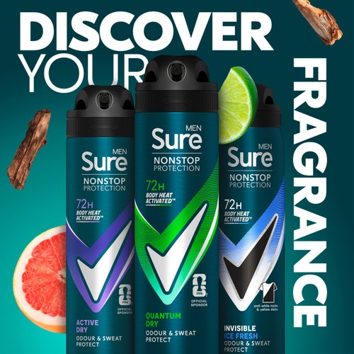 Sure For Men Quantum Dry Anti Perspirant Nonstop Deodorant 150ml thumbnail 4
