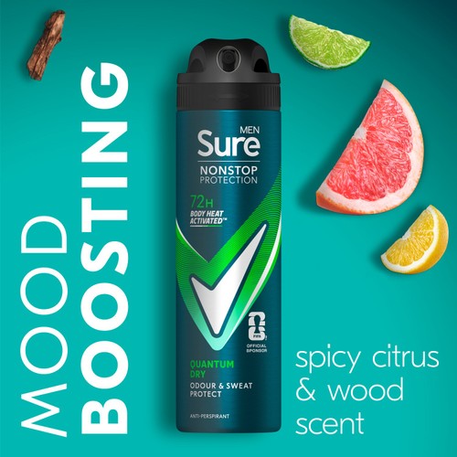 Sure For Men Quantum Dry Anti Perspirant Nonstop Deodorant 150ml thumbnail 5