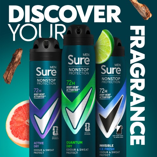 Sure For Men Quantum Dry Anti Perspirant Nonstop Deodorant 250ml thumbnail 5
