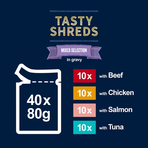 FELIX Tasty Shreds Mixed Selection in Gravy Wet Cat Food 40x80g thumbnail 3