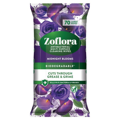 Zoflora Antibacterial Large Cleaning Wipes Midnight Blooms 70 Large Wipes
