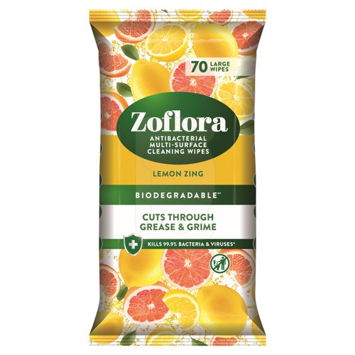 Zoflora Antibacterial Cleaning Wipes Lemon Zing 70 Large Wipes