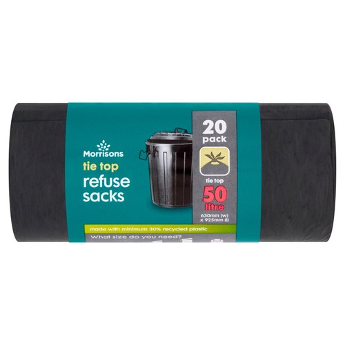 Morrisons 50L Tie Top Refuse Sacks 20 Pack