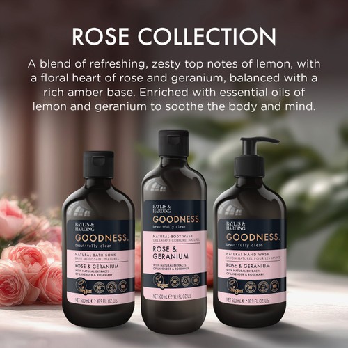 Baylis & Harding Goodness Rose & Geranium Natural Hand Wash 500ml thumbnail 4