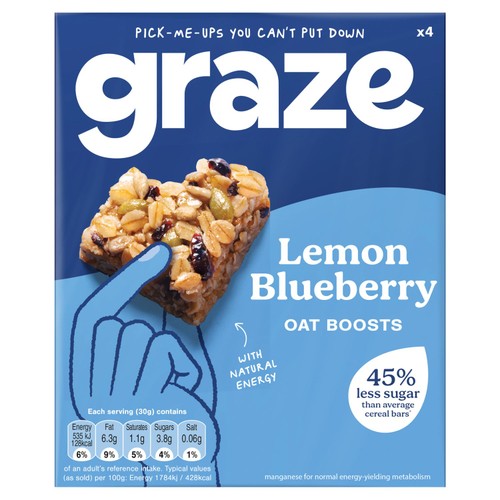 Graze Lemon & Blueberry Oat Boost Flapjack Superfood Snack Bars   4 x 30g thumbnail 2