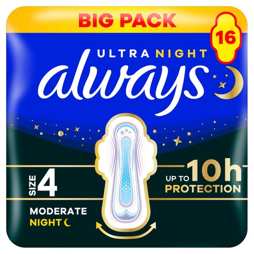 Always Ultra Night Sanitary Pads Secure With Wings Size 4 16pk