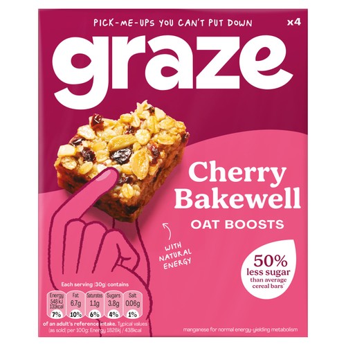 Graze Cherry Bakewell Oat Boost Flapjack Snack Bars 4 x 30g thumbnail 2