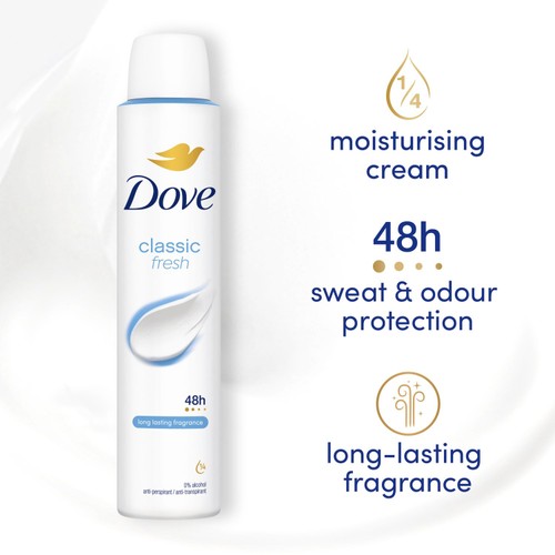 Dove Women Antiperspirant Deodorant Classic Aerosol 200ml thumbnail 4