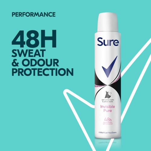 Sure Women Antiperspirant Deodorant Invisible Pure Aerosol 200ml thumbnail 3