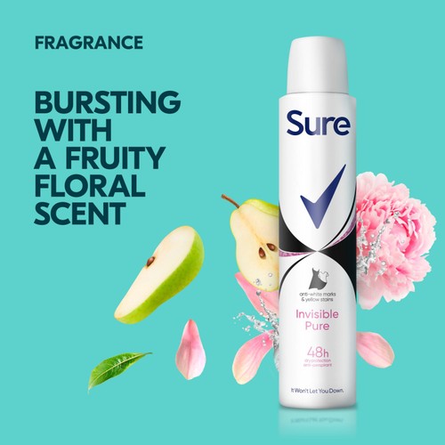 Sure Women Antiperspirant Deodorant Invisible Pure Aerosol 200ml thumbnail 4