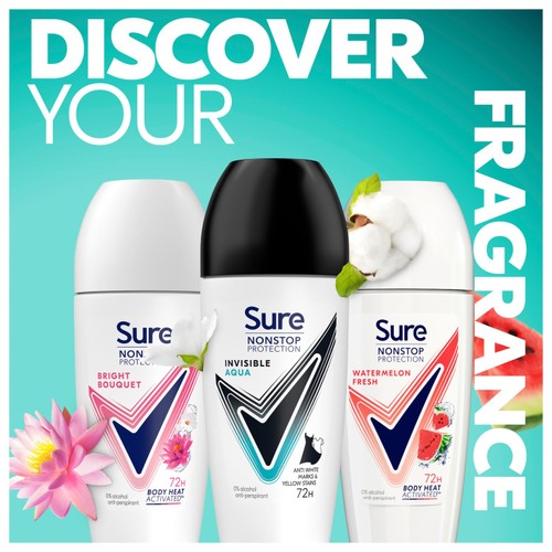 Sure Antiperspirant Deodorant Roll On Nonstop Invisible Aqua 50ml thumbnail 5