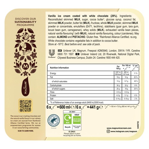 Magnum White Chocolate Ice Cream Sticks 6 x 100ml thumbnail 3