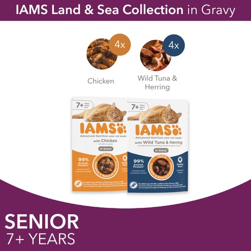 Iams Delights Senior 7+ Cat Land & Sea Collection Pouches In Jelly thumbnail 3