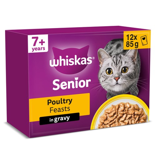 Whiskas Senior 7+ Poultry Feasts Wet Cat Food Pouches in Gravy 12 x 85g